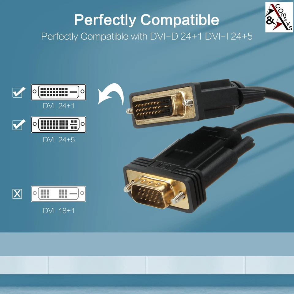 1.5m Kabel VGA auf zu DVI 24+1 Dual-Link Gold Ferrit Konverter mit Chip Monitor - Bild 3 von 4