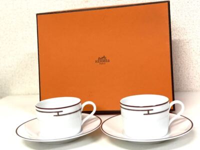 HERMES Rythme プレート 2枚セット Hermes Rythme Red Tea Cup Saucer Tableware 2 set Coffee Cafe Latte