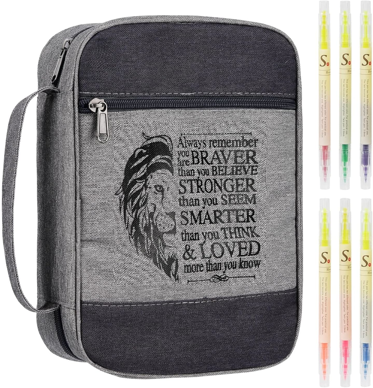 Bible Cover Case Set with Highlighter Pockets for Men and Boys, Black