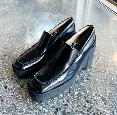 Freelance Women's size 41  black leather wedge loafers, great condition