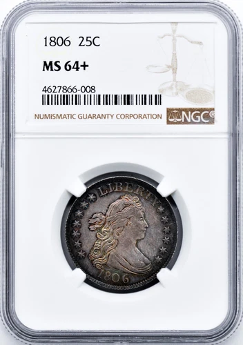 1806 DRAPED BUST 25C NGC MS 64+