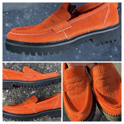 RARE!! Orange Calf Hair Chunky Penny Loafers W7 | 37 Anthropologie Bibi Lou Jaya