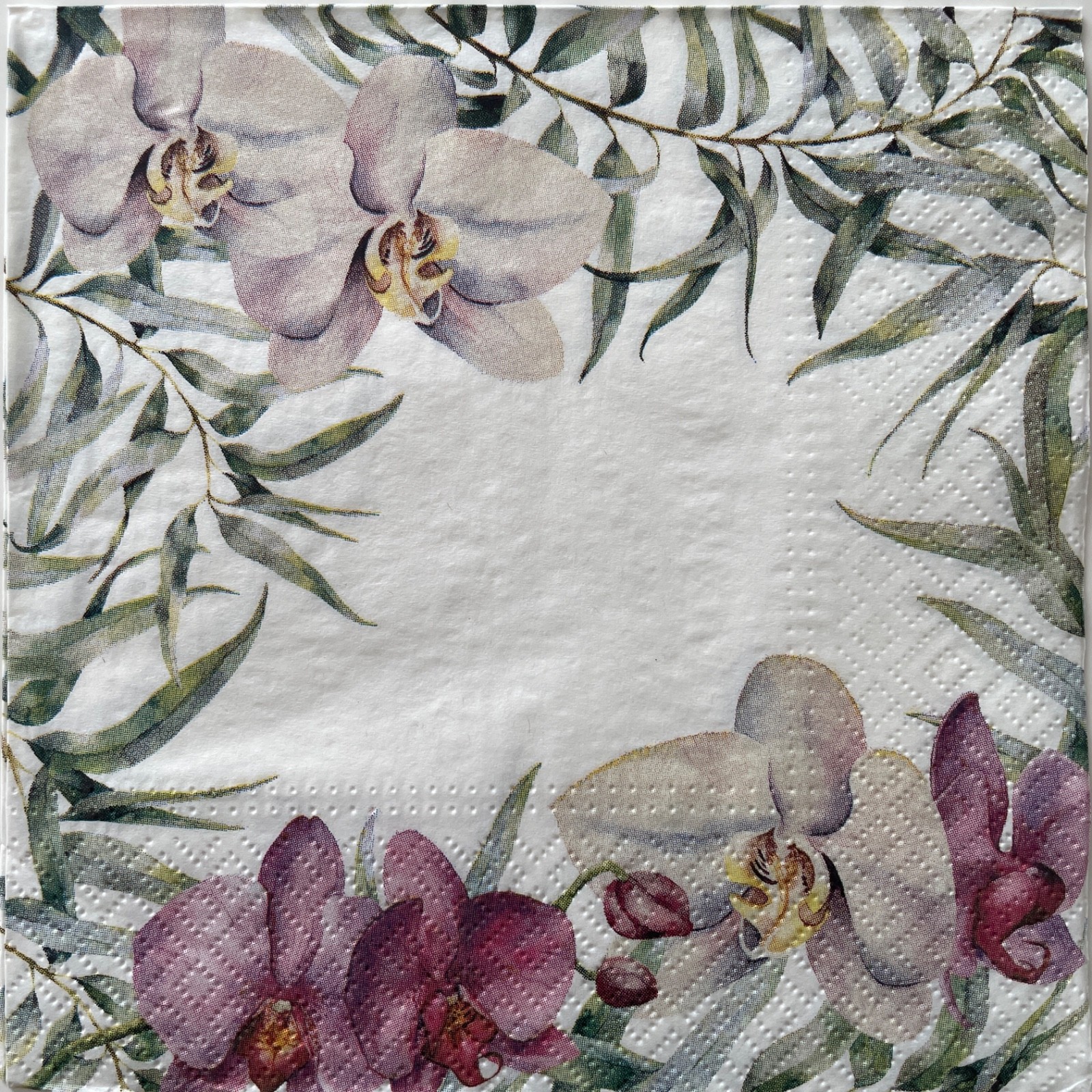 4 Luncheon paper napkins Elegant Orchid Floral Foliage for art craft decoupage