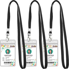 3 Pack Clear ID Badge Holder with Lanyard Black Lanyards with Vertical Waterproo