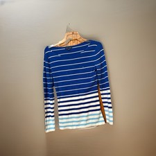 Tommy Hilfiger Woman Blue White Striped Knit Pullover Sweater Long Sleeve M