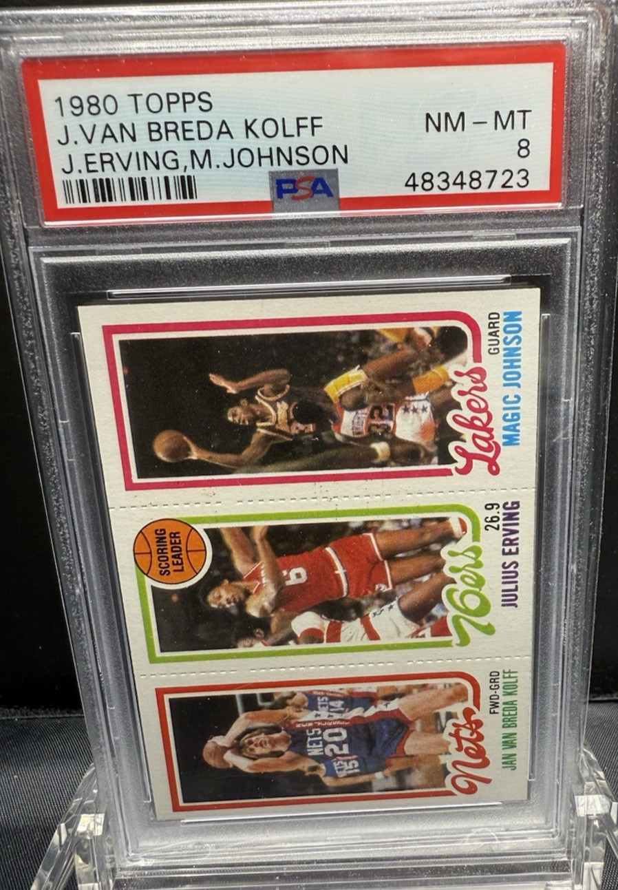 1980 TOPPS   J. VAN BREDA KOLFF,  JULIUS ERVING,  MAGIC JOHNSON  PSA 8