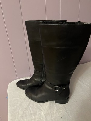 Lauren Ralph Lauren Makaila Black Leather Knee High Riding Boots Wide US 8W