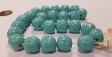 24 VINTAGE JAPANESE CHERRY BRAND GLASS GREEN TURQUOISE 13mm. BAROQUE BEADS 4685T