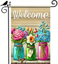 Welcome Spring Garden Flag 12X18 Inch Double Sided Floral Jar Yard Flags Colorfu