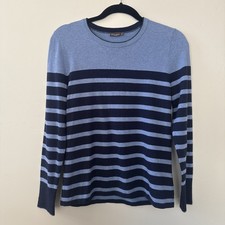 J.McLaughlin Women  s M Blue Stripe Crewneck Sweater Cotton Modal Long Sleeve