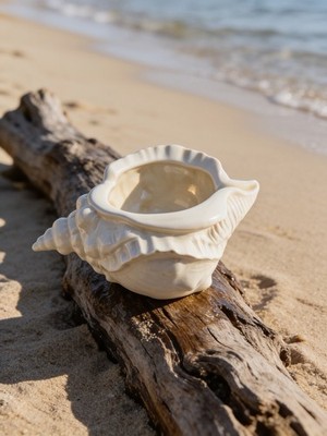 Vintage Large White Ceramic Conch Shell Planter Vase Cache Pot Coastal Decor 14 