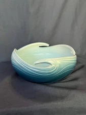 Ocean Waves Art Pottery Bowl Ceramic Blue Nautical 7” Signed Gary L. Wilson