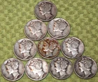 Group of Ten Mercury Dimes - Five 1944 & Five 1945