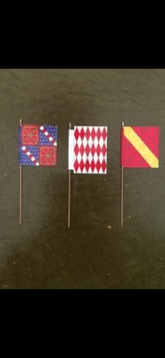 3x 28mm Medieval French Battle of Crecy Flags Banners Ready On Metal Flagpole