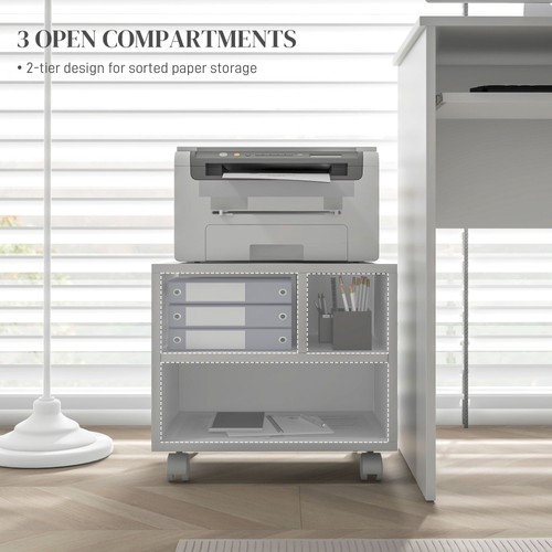 HOMCOM Printer Stand with Storage Printer Cart on Wheels for Home Office White - 第 6/11 張圖片
