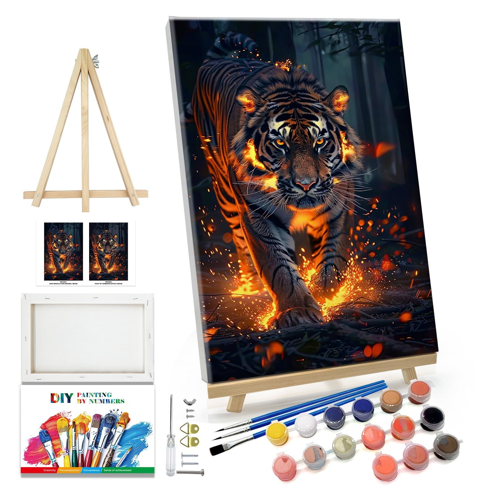 JOOZ Paint by Numbers Kit for Adults with Frame Tiger Paint by Number with Easel