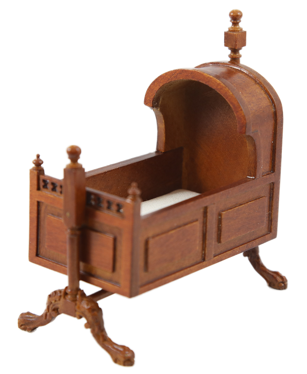 Dolls House Walnut Tudor Rocking Cradle Cot Crib JBM Miniature Nursery Furniture