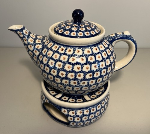 Boleslawiec Polish Pottery 40 Oz Tea Pot & Warmer Hand Painted - Picture 3 of 6