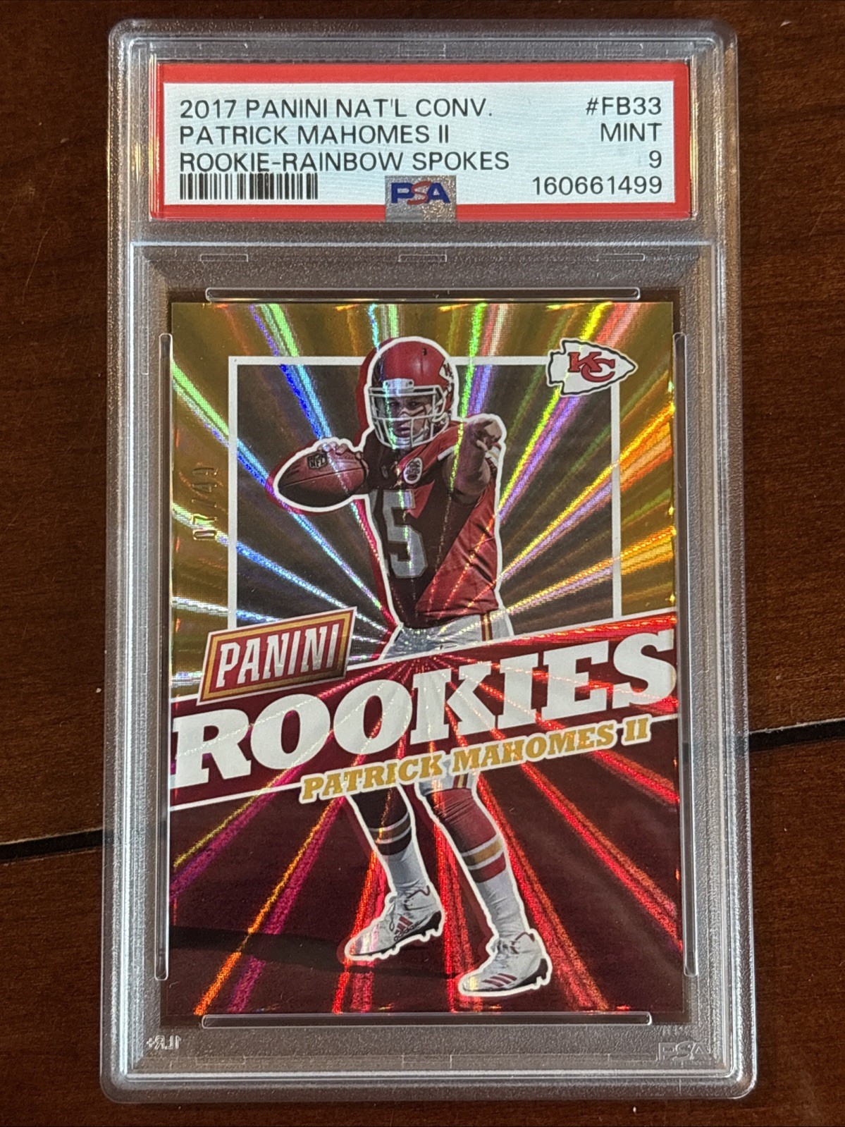2017 Panini The National Patrick Mahomes Rainbow Spokes #/49 Rookie PSA 9 Chiefs