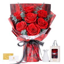 Preserved Flowers Bouquet 7 Roses - Red Real Rose  Flowers for Delivery, Lon...