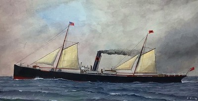 Orig Painting STEAMSHIP CAPE BRETON - w/c and gouache by PA artist David Young