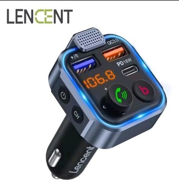 Lencent Bluetooth FM Transmitter Auto, QC3.0 PD18W, Dual USB, Freisprechen
