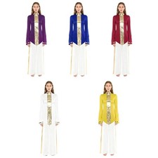 Womens Costume Overlay Set Hem Outfits Metallic Praise Pants Dance Tunic Choir