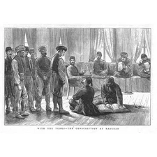 RUSSO TURKISH WAR Turkish Conscription at Razgrad - Antique Print 1877