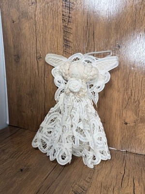 Vintage Angel Christmas Ornament Lace Dress Handmade