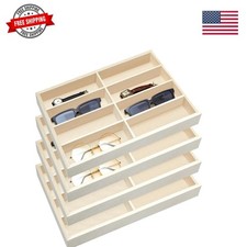 4 Pcs Beige Sunglass Organizer Trays 8 Grids Velvet Glasses Holder Jewelry Di...