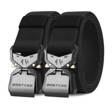 Tactical Belt for Men 2-Pack, Military Style Stretch Nylon Work Hiking Belts,...