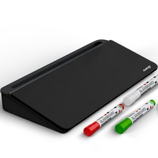 Black Glass Desktop Whiteboard with Storage - Dry Erase Board, Work Desk Orga...