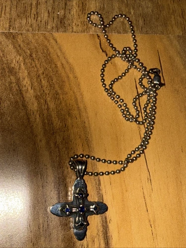 CHROME HEARTS Ciondolo croce Soffer Ari N.C. zaffiro cromato cuori argento sterling 925