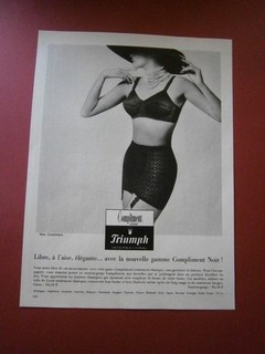Werbung 1965 Lingerie TRIUMPH Compliment BH Mieder aus schwarzem Stretch RAR