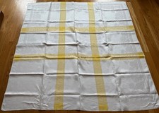 NOS Vintage Linen Damask Tablecloth Butter Yellow Gold 58 x 58.