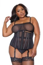 Coquette Diva Powernet Shine Rhinestone Boned Waist Cincher Garter Belt Black