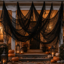6 Pack Halloween Creepy Cloth Black Gauze 30x75in Haunted House Indoor Outdoor