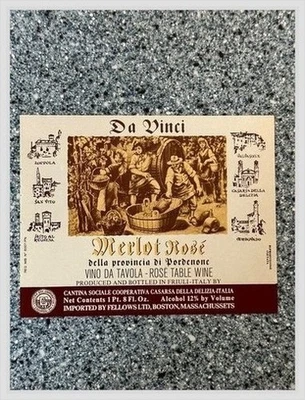 Da Vinci Merlot Rose Friuli Label 1L 1960s Cantina Sociale Coop Casarsa Italy - Image 1 of 4