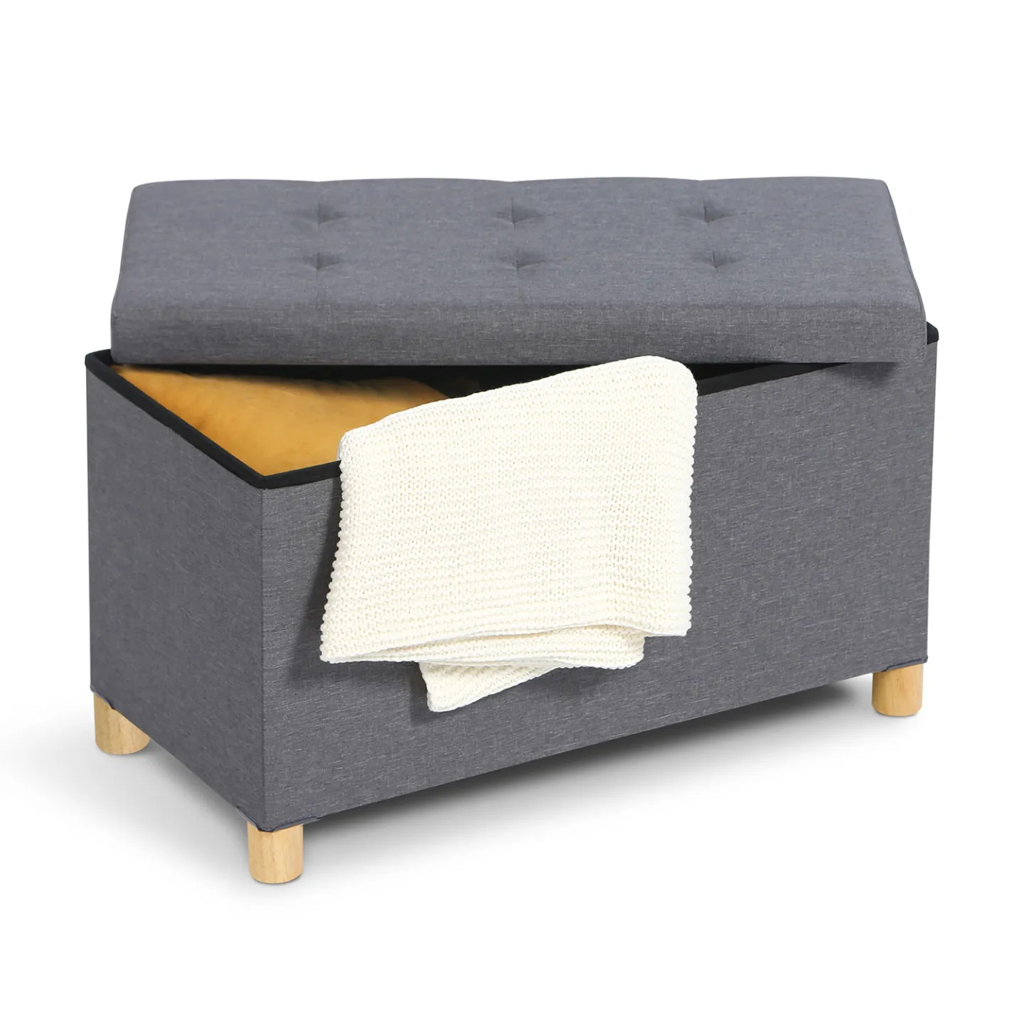 Banc coffre de rangement rembourré 76cm avec pieds en bois massif