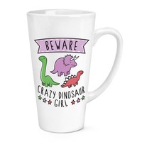 Beware VerrüCkte Dinosaurier MäDchen 483Ml Groß Latte Becher Tasse Lustig T-Rex