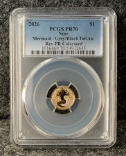2026 1 Niue Mermaid  Grey/Black Tail  1 Gram Gold Reverse Proof Colorized PR70