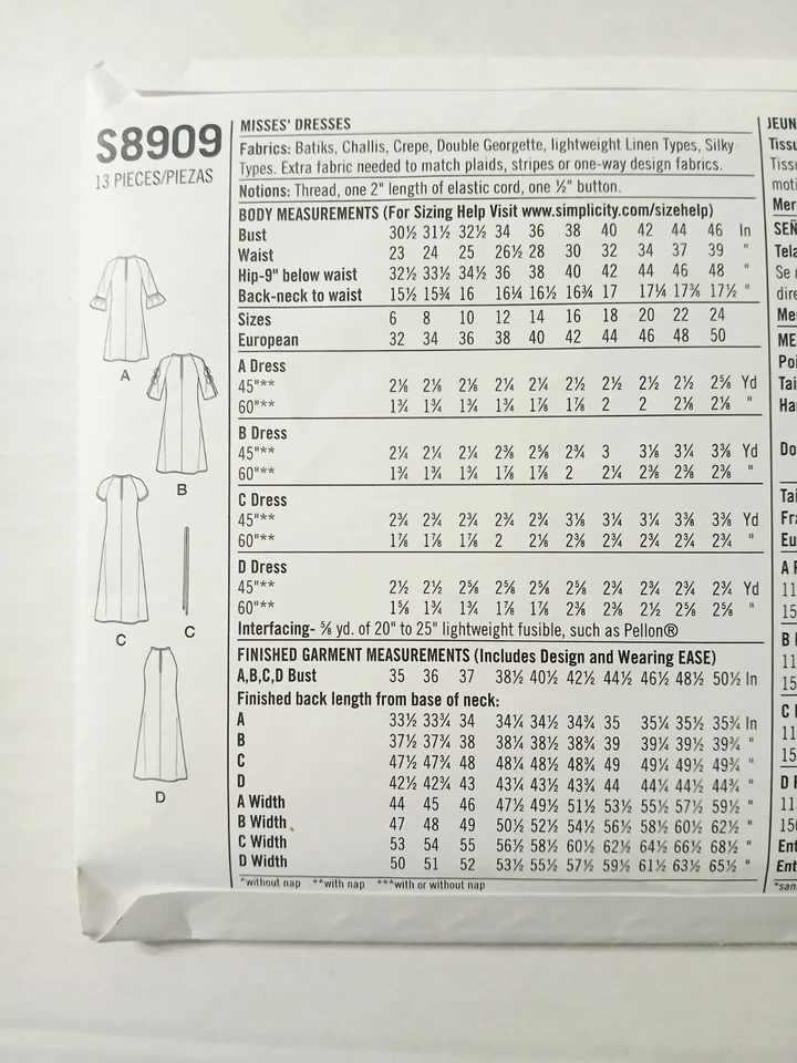 8909 Simplicity Sewing Pattern.  Womens Petite Dress. Size 16-24 - Image 2 of 3