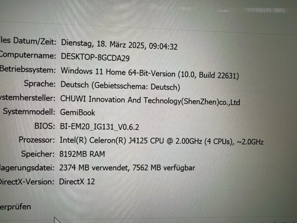 Chuwi GemiBook 13" Intel J4125 8gmRAM, 256gbSSD, 2K, Win11neu - Bild 4 von 4