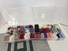 Lot of Assorted Ribbon, Trim & Roping – 2 Storage Cases – Craft Supply