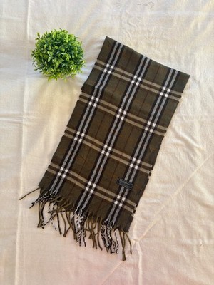 BURBERRYS London Schal 100% Lammwolle Made in England olivgrün Vintage kariert