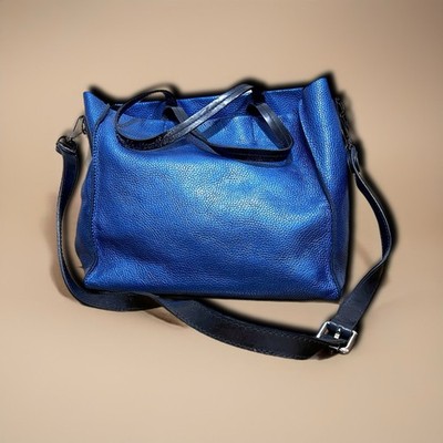 Jacky Celine Made in Italy Vera Pelle Blue Leather Tote Shoulder