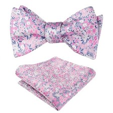 Mens 2pcs Classic Floral Pattern Self-tied Bow Tie and 045-pink/ Gray