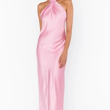 NWT Show Me Your Mumu Jasmine Halter Maxi Bridesmaid Dress Pink Luxe Satin M