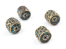Inlaid Nepali Cylindrical Brass Beads 10mm, Set of 4 Multicolor Cylinder