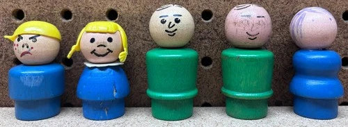 Vintage Little People Fisher Price Lot of  5 Wood Figures Yellow Hair Girl